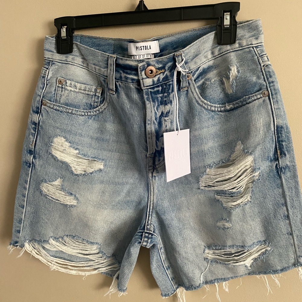 NWT Pistola light wash, high rise, denim shorts size 27